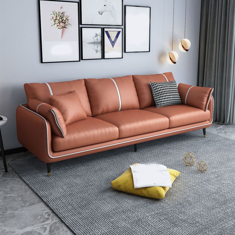 Scandinavian 3-seater Sofa Pillow Back Couch with Black Legs for Living Room