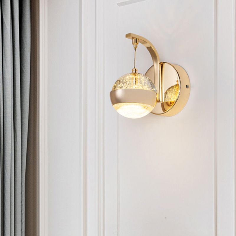 Lampada da parete a parete in cristallo a bolle Minimalista 1/2-Bulb Lampada da camera da letto a LED in oro