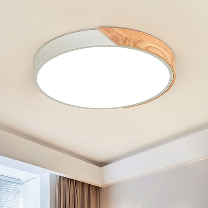 Round Flush Light Modernist Metal LED Pink/White Ceiling Mounted Fixture with Acrylic Diffuser, 12"/16"/19.5" Wide