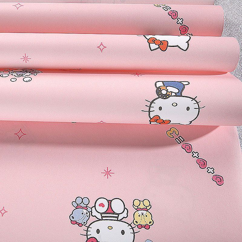 Girl's Wall Covering Romantic Pink Cute Cat Wallpaper Roll, Non-Pasted
