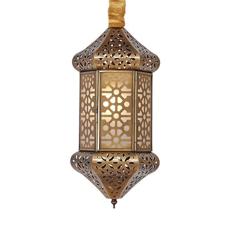 Art Deco Hexagonal Pendant Light Metal 1 Head Suspended Lighting Fixture in Brass