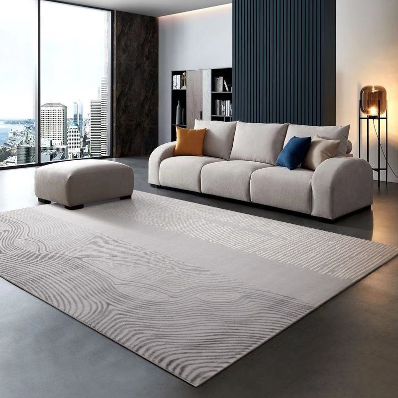 Grey Contemporary Rug Polyester Striped Rug Non-Slip Backing Rug for Sitting Room