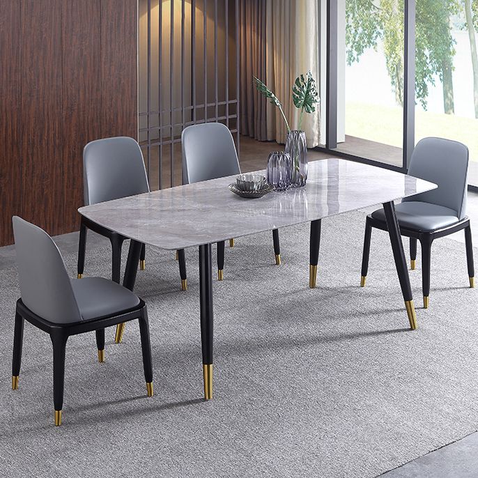 Mesa de comedor de lujo rectangular Tono gris fijo con piedra sinterizada