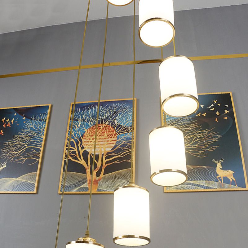 Modern Cylindrical Pendant Glass Multiple Hanging Ceiling Light for Spiral Stair