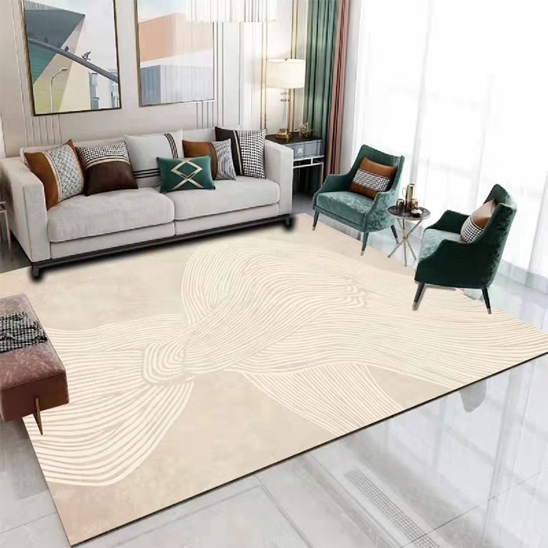 Light Brown Line Rug Polyester Modern Rug Washable Rug for Living Room