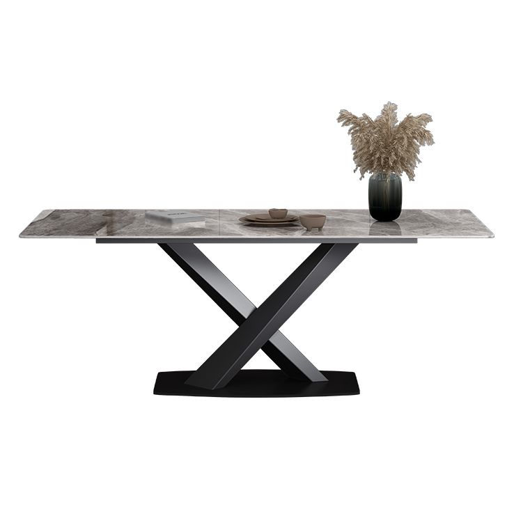 Simple Gray Sintered Stone Dining Table Kitchen Standard Dining Table with Pedestal Base