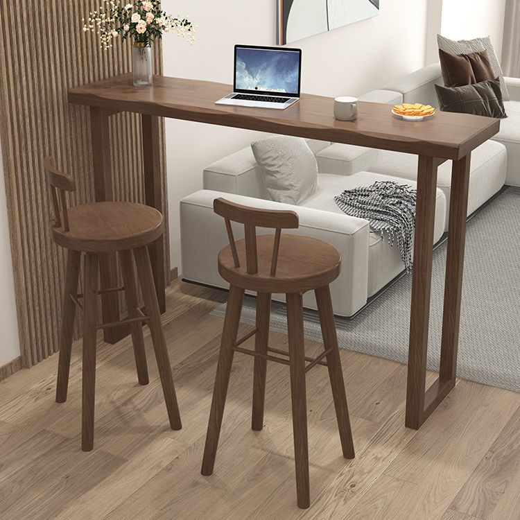 Modern Indoor Rectangle Solid Wood Sled Bar Dining Table in Brown