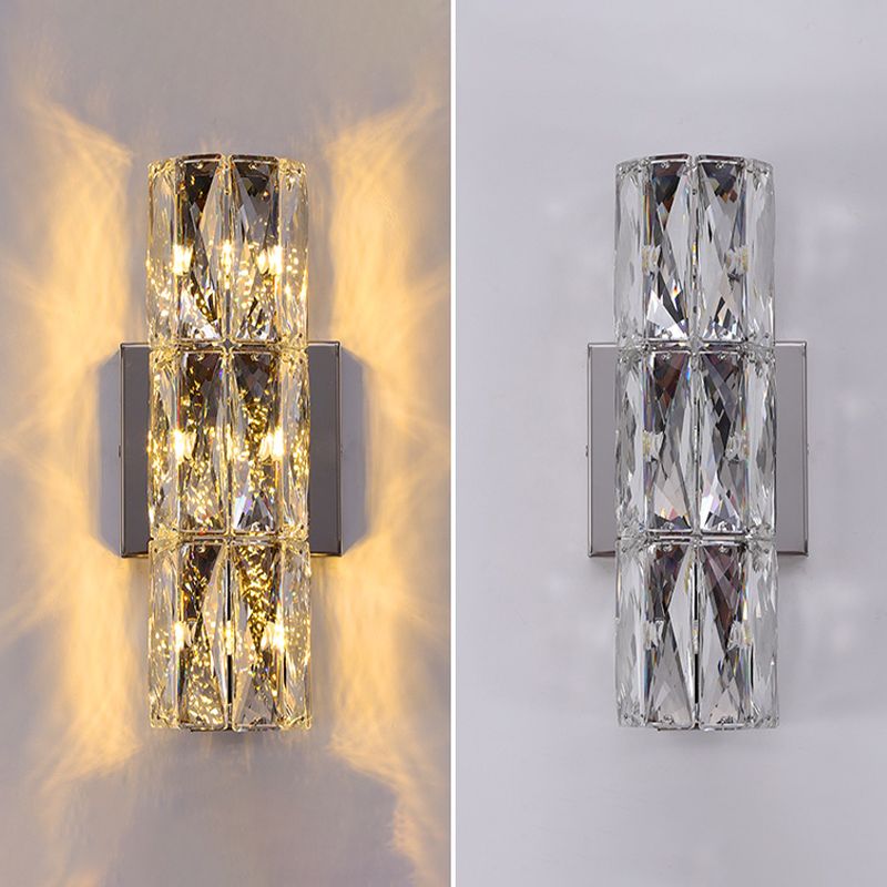 Modern Style Wall Light Cylinder Crystal Sconces in Transparent for Bedroom
