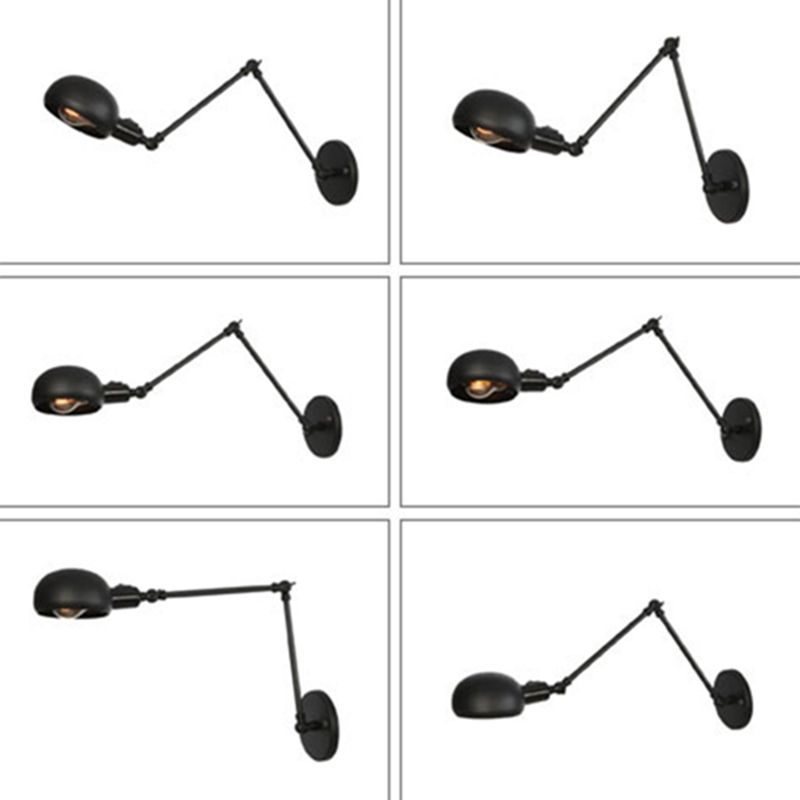 Lumière murale de style industriel noir givré 2 sections Swing Am Sponce Light avec une teinte en métal de bol