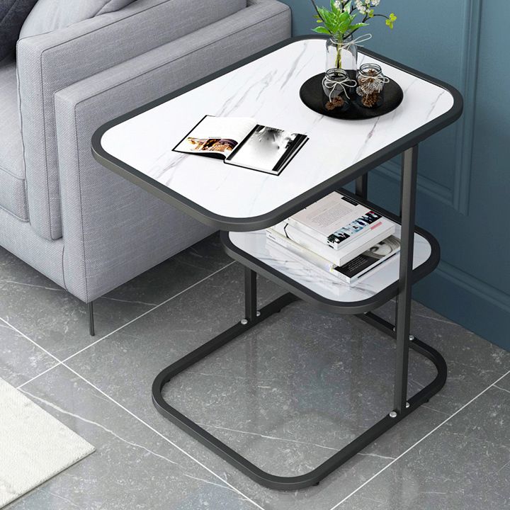 Modern Metal C Side Table Rectangular Top Side Table with Shelf