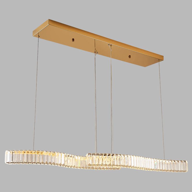 Crystal LED Island Light Fixture Contemporary Gold Suspension Lamp for Dining Room