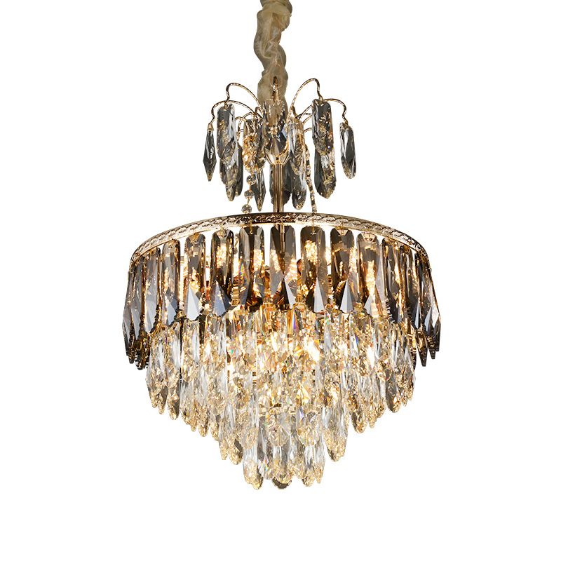 Crystal Tiered Chandelier Lighting Contemporary 8 Heads Gold Ceiling Pendant Light for Living Room