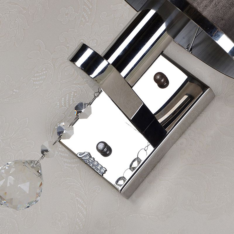 Grappe traditionnelle de la paroi cylindrique 1 Light Tissu Light Light avec accent cristallin en chrome pour chambre à coucher