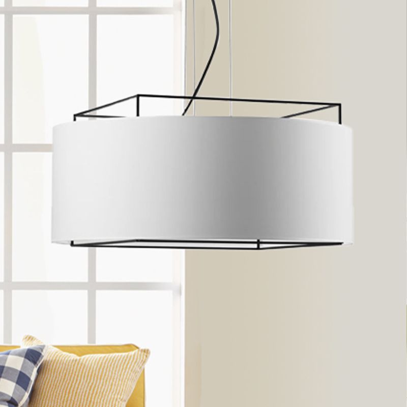 Modern Drum Pendant Light Fixture Fabric LED Hanging Ceiling Light in White/Black