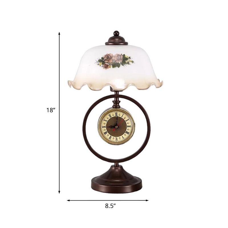 Roest 1 kop geplooide tafel licht vintage opaline glazen koepel leesboeklamp met ring en klok