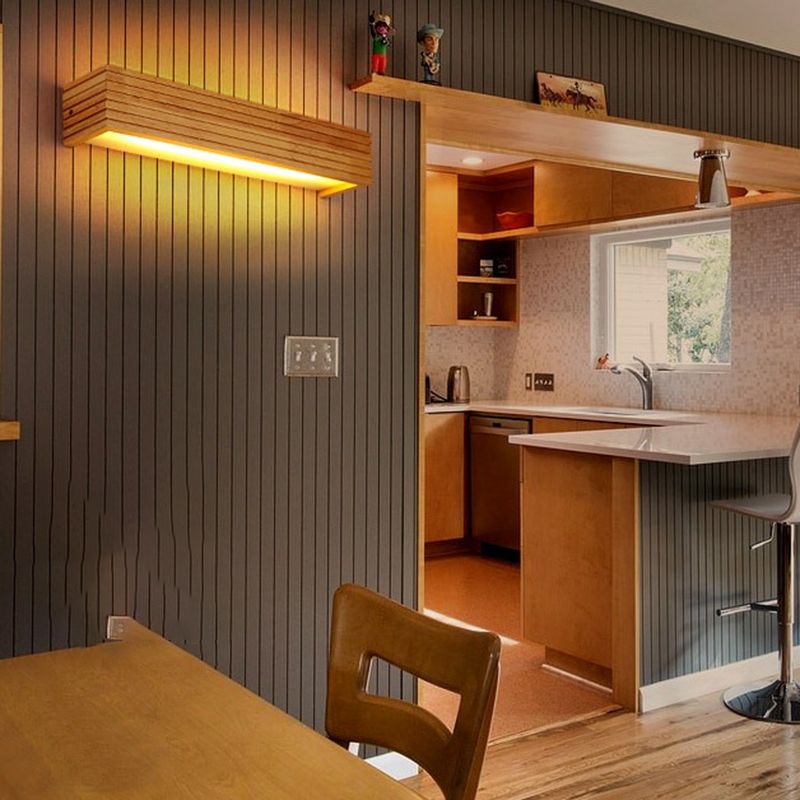 Diputas de pared de sombra rectangular Madera moderna 1 luces de apliques de luz en marrón