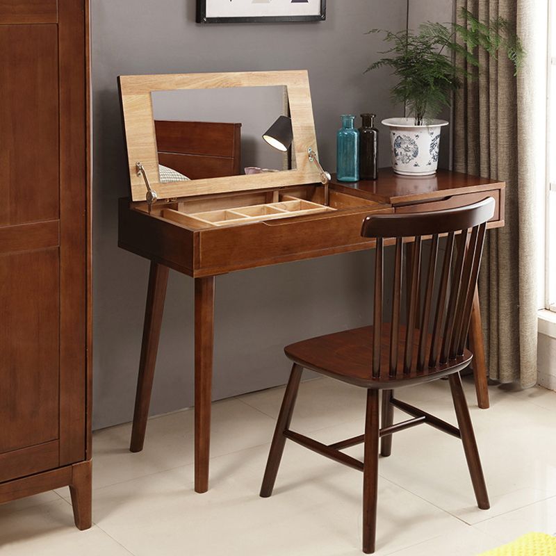 29.92" H Solid Wood Make -up Vanity with Drawer and Mirror Dressing Table