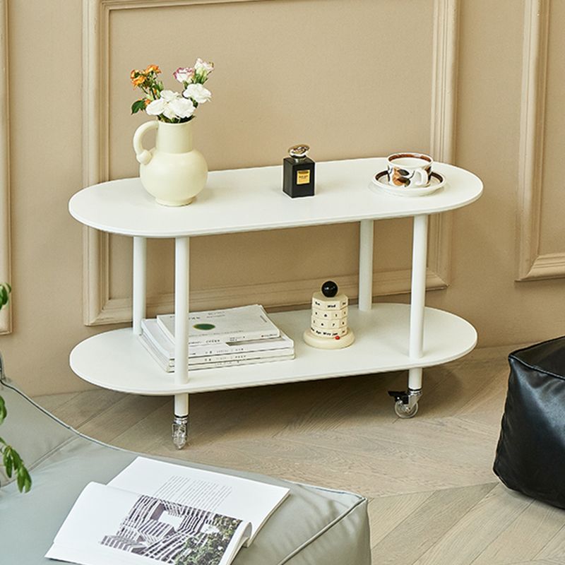 Wood Oval End Table with 4 Legs Base Storage Living Room Corner Table