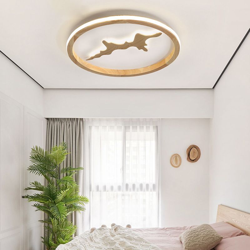 Contemporary Wooden Flush Mount Ceiling Light with Acrylic Shade for Drawing Room