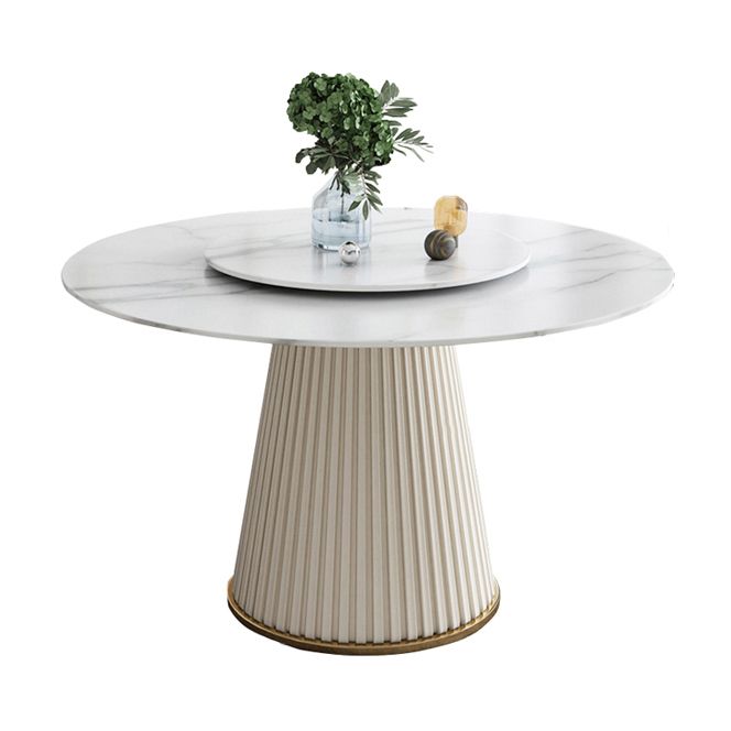 Modern White Round Dining Table Sintered Stone Top Pedestal Base Table