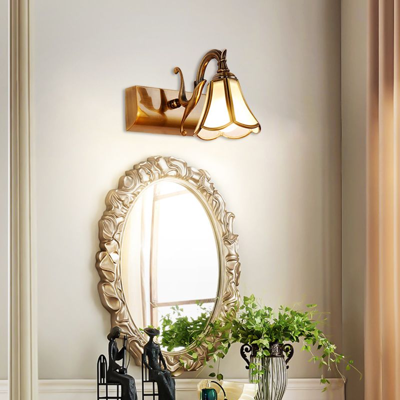 Brass Bloom Vanity Light Fixture Vintage Metal 1/2/3 Heads Bathroom Wall Mounted Lighting