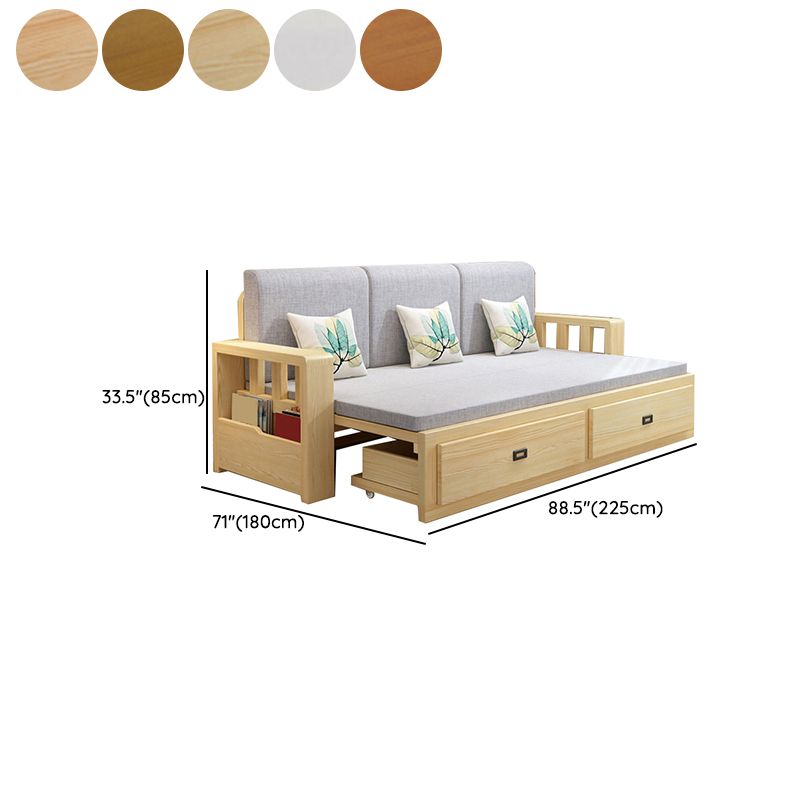 Removable Cushions Scandinavian Solid Wood Futon Sleeper Sofa Bed