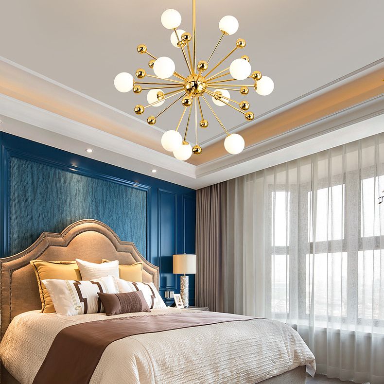 Lampadario in metallo post-moderno dorato Dandelion Tandeli a forma di buio a forma di piena cittadino per soggiorno per soggiorno