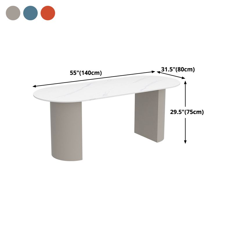 Oval Sintered Stone Dining Table Modern White Dining Table with Double Pedestal Base