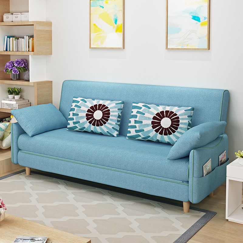 Convertible Cotton Blend Contemporary Square Arm Bed Sofa Couch in Blue