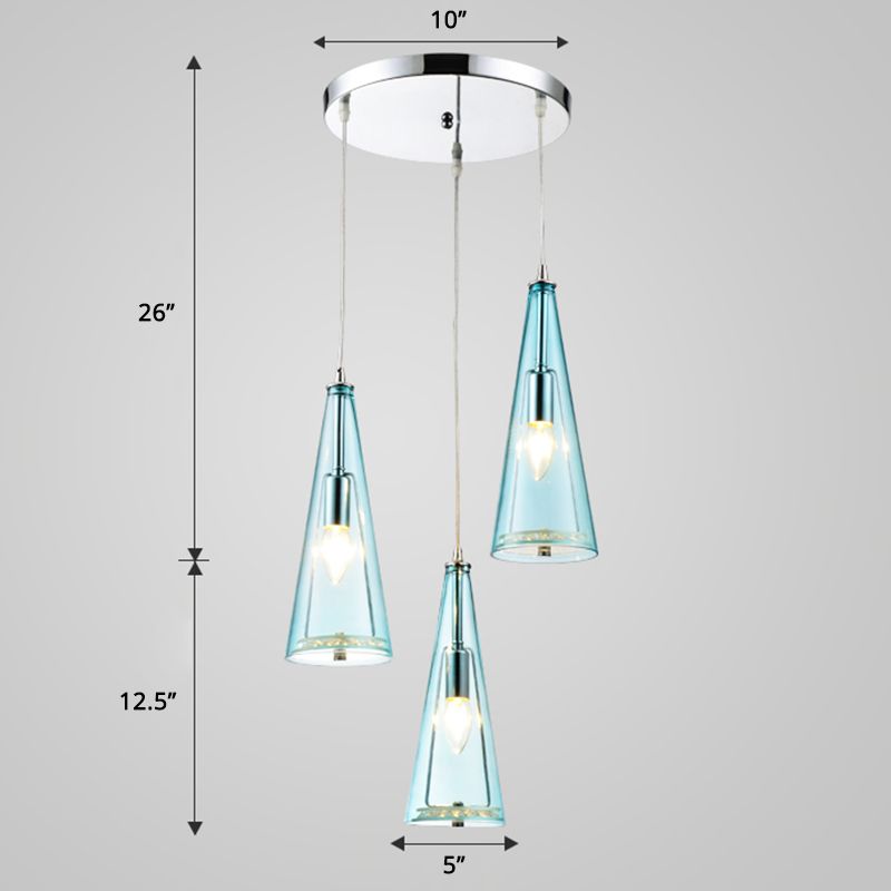 Conical Glass Multi-Light Pendant Modernist 3-Head Hanging Ceiling Light for Dining Room