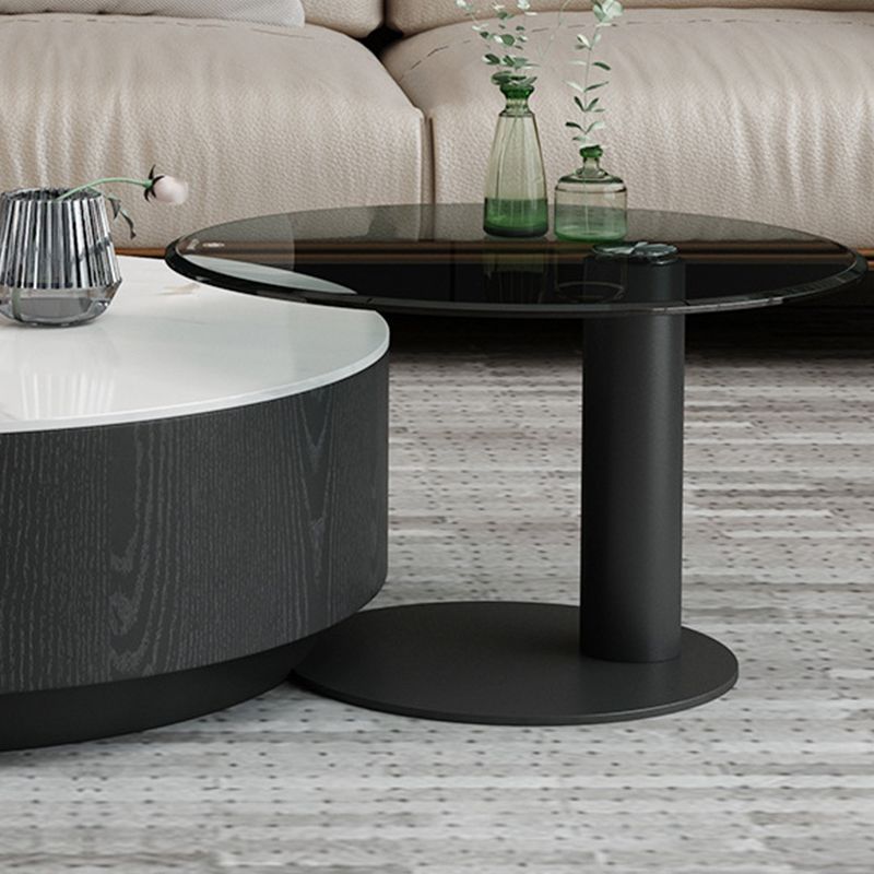 Round Stone Top Coffee Table Mid-Century Modern Cocktail Table