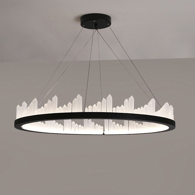 Circular LED Chandelier Light Nordic Style Acrylic Black Hanging Light in Third Gear for Kitchen, 16"/23.5" Wide