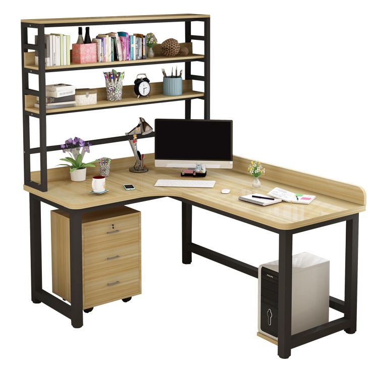 Corner Manufactured Wood Writing Desk Modern H-Shape Base Desk with Shelf