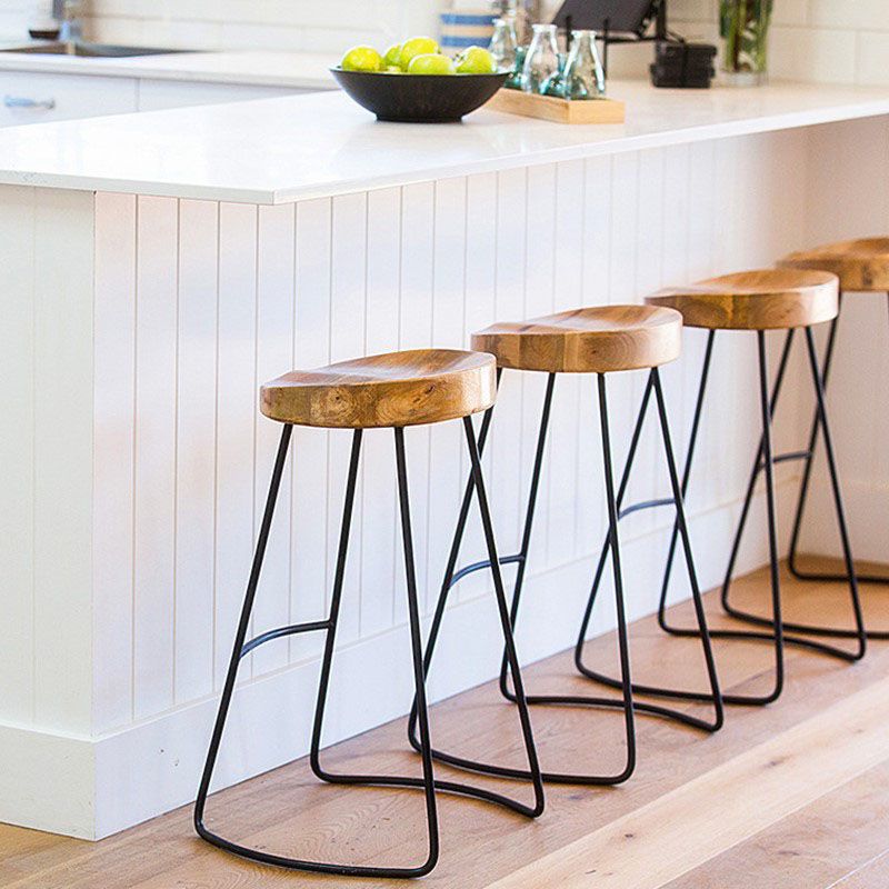 Contemporary Solid Wood Matte Finish Barstool Footrest Backless Stool