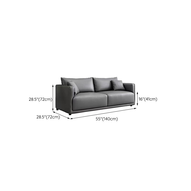 Minimalist 3-Seater Faux Leather Sofa Square Arm Loose Back Sofa