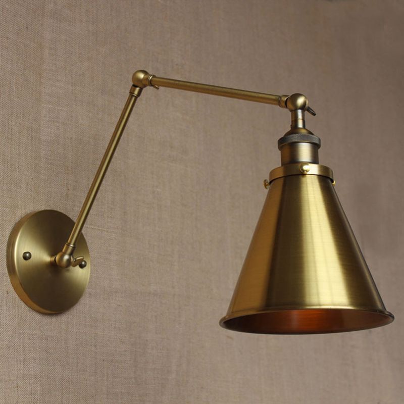 Conical Shade Iron Wall Mount Light Antique 1 Bulb Bedroom Wall Lighting Fixture