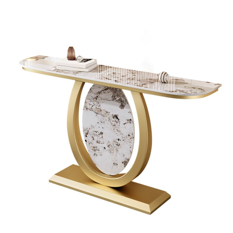 Glam Stone Accent Table Half Moon Console Sofa Table for Hall