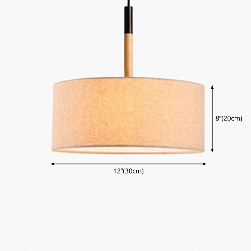 Modernism Cylinder Chandelier, Textile Shade, Wood And Metal Adjustable Chain