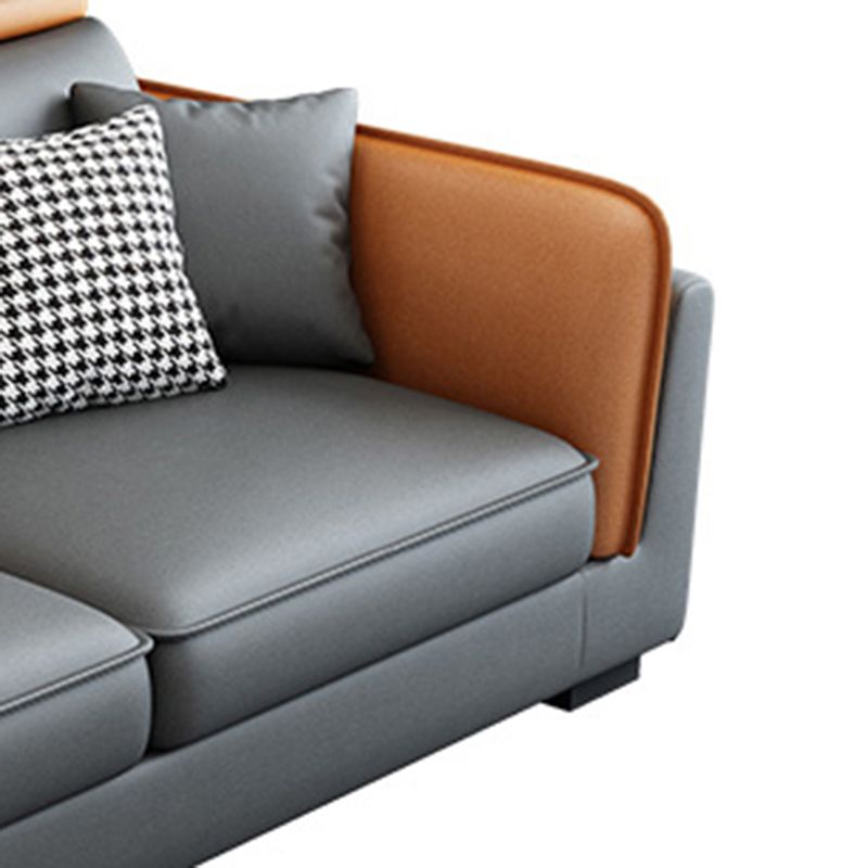 Scandinavian Dark Gray Cushion Back Faux Leather Storage Sofa & Chaise