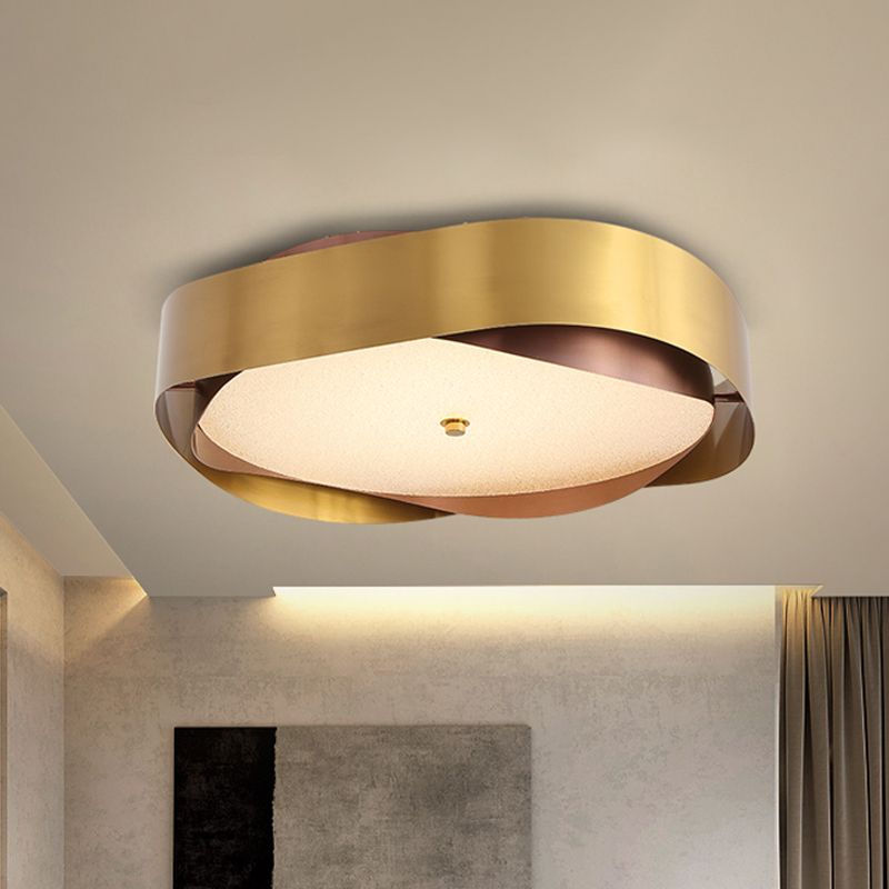 Acrylic Gold Ceiling Flush Round LED Colonial Flush Mount Light Fixture with Curve Stainless Steel Frame
