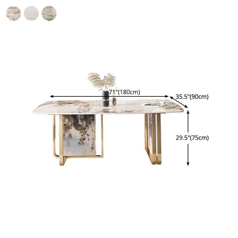 Luxus gesinterte Stein Tisch Rechteck Esstisch mit doppelter Sockelbasis
