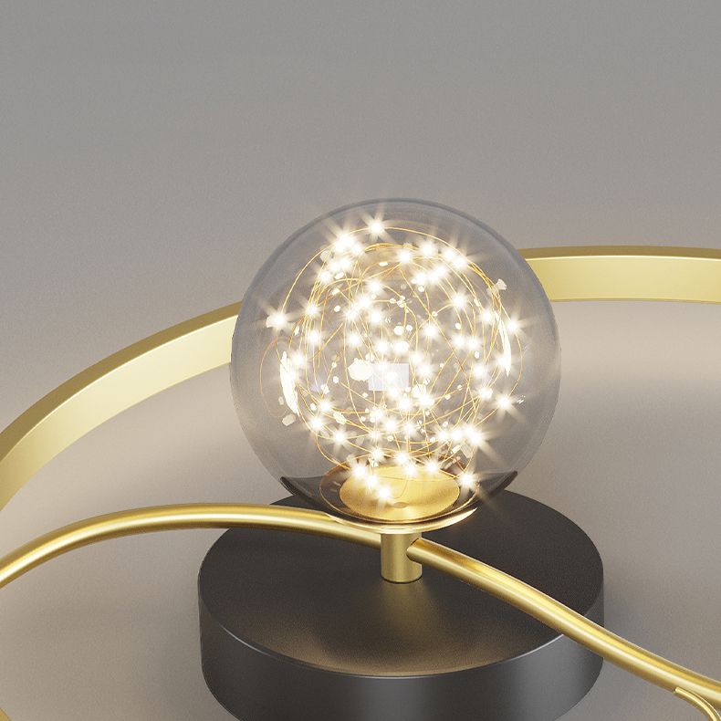 Luz de techo estrellado de metal LED de montaje en forma de anillo negro en forma de anillo con decoración de cristal