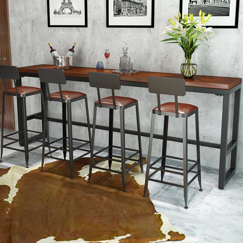 Wood Top Bar Height Table Industrial Style Bistro Pub Table with Metal Base