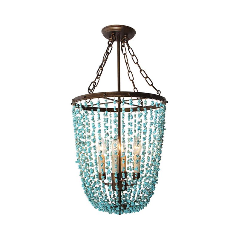 Metal Dome Chandelier Lamp Nordic 4 Bulbs Blue Pendant Lighting Fixture for Living Room