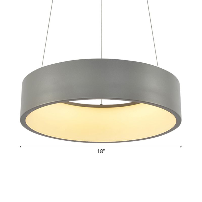 Circular/Squared Metal Pendant Ceiling Light Simple 1 Head Gray/White Ceiling Hanging Lamp in Warm/White/Third Gear Light, 18"/23.5" Wide