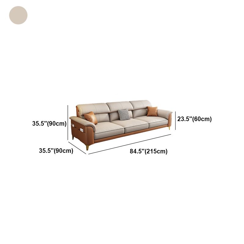 Modern Faux Leather Beige Sofa with Pillow Top Arm for Living Room
