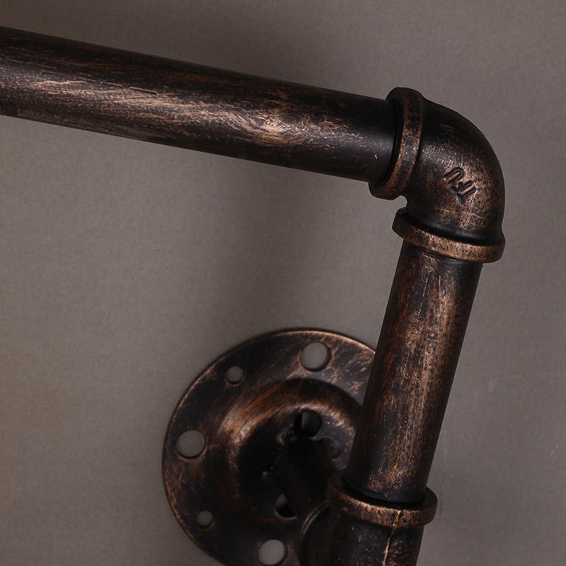 Iron Water Pipe Wall Light Fixture Vintage 4-Light Restaurant Wall Mount Light with Valve Handle in Rust