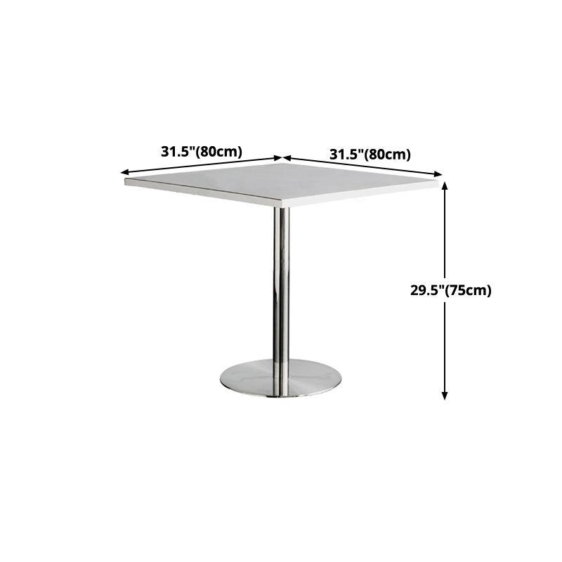 Mesa de comedor con astillas de metal Mesa de comedor de acero inoxidable con base de pedestal