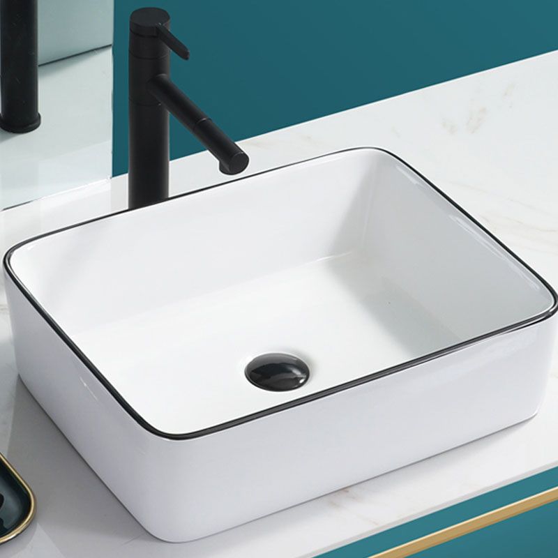 Bathroom Sink Ceramic Black Edging Anti-spill Rectangular Rod Single Handle Faucet Sink