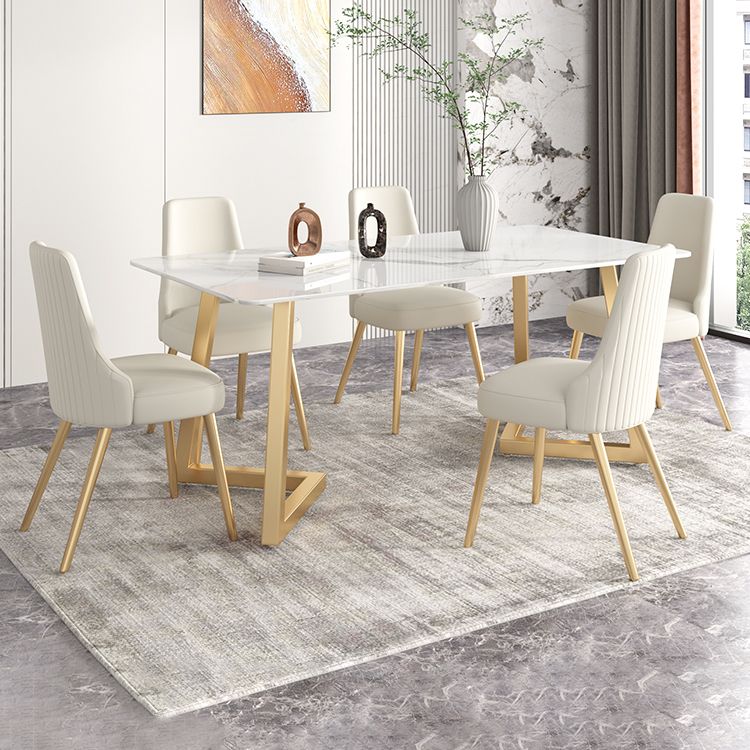 Glam Iron Dinette Set 1/2/3/5/6/7 Pieces Rectangle Dining Table Set with Sintered Stone